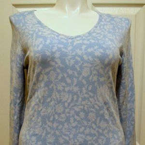CHARTER CLUB V NECK SWEATER, SIZE L, BLUE AND WHITE FLORAL, NWT!…
